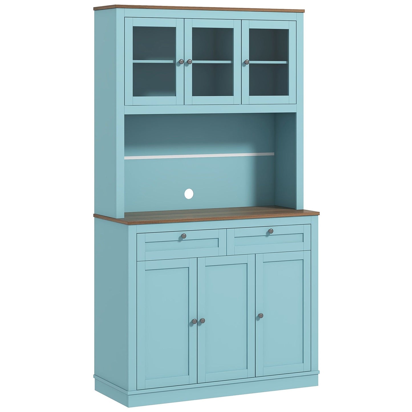 71" Pantry Cabinet with Hutch and Glass Doors - Blue