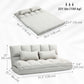 Convertible Floor Sofa, Foldable 2-Seater Lazy Sofa Sleeper with 9-position Backrest and 2 Pillows Cream White