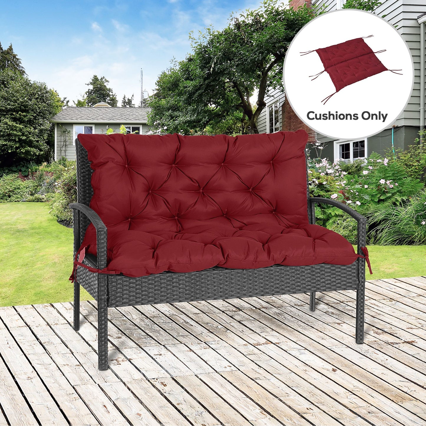 Porch Swing Cushion Garden Bench Cushion with Backrest, Non-Slip 2-seater Soft Pad, Swing Chair Mat Replacement for Indoor and Outdoor, 39.4" x 38.6", Wine Red