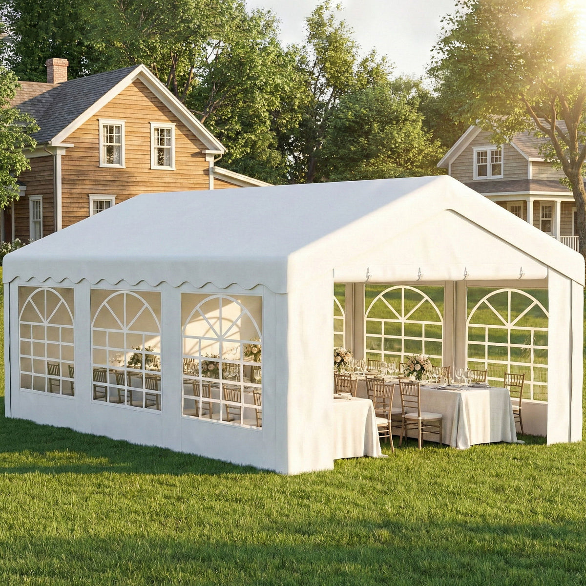 20'x13' Heavy Duty Event Tent Gazebo Portable Sun Shelter with Sidewalls White