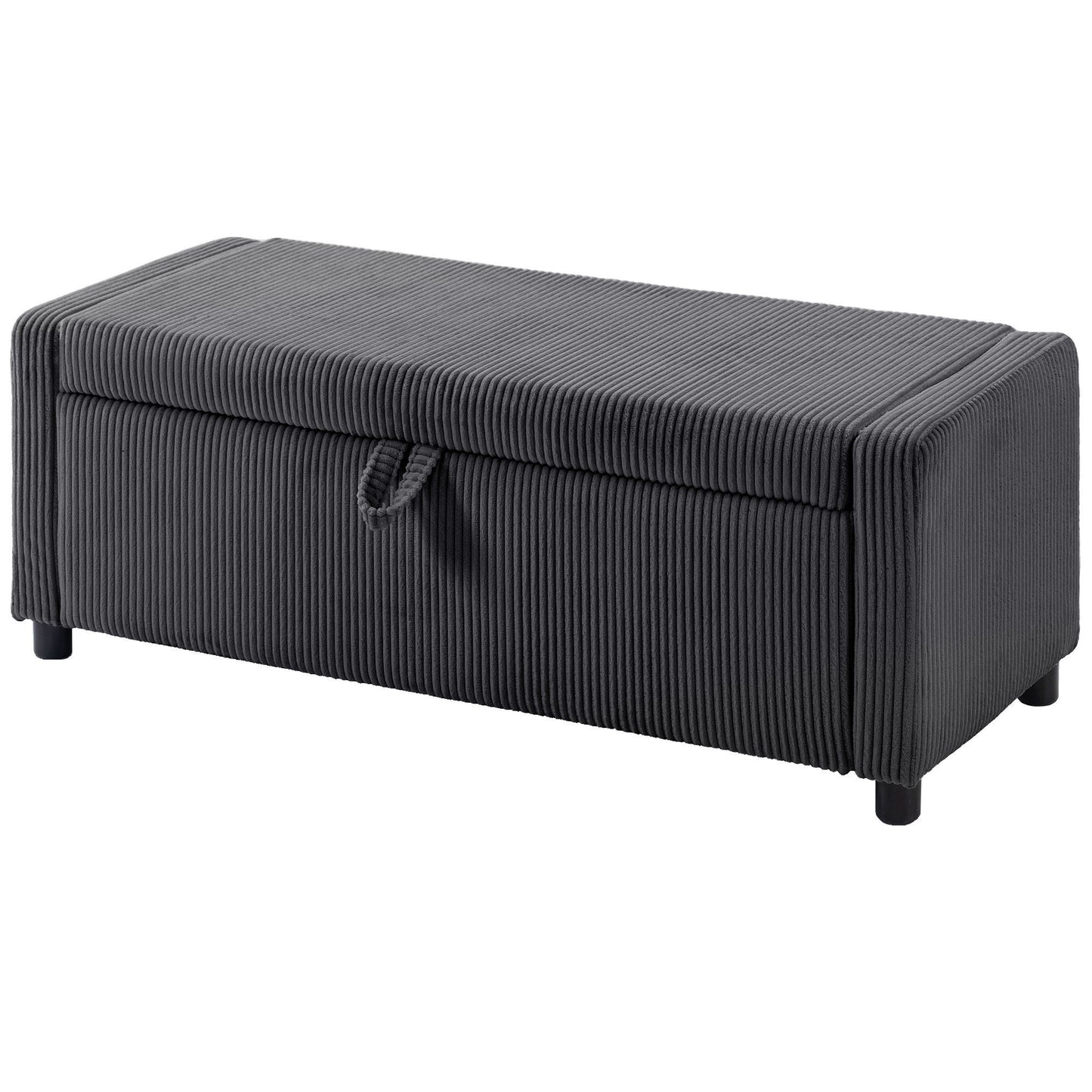 Storage Ottoman, Upholstered Corduroy End of Bed Bench with Thick Padding, Storage Bench for Bedroom, Dark Grey