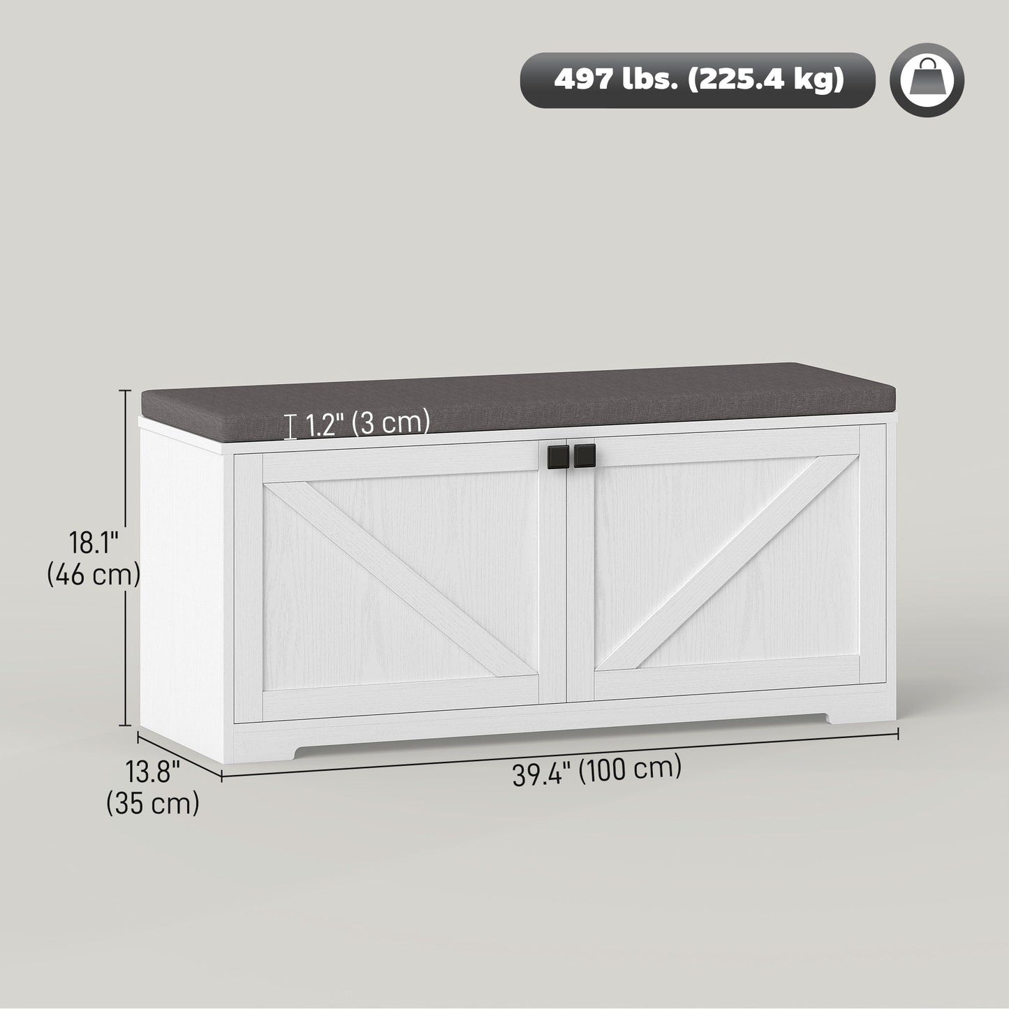 Shoe Storage Bench with Padded Seat - White Wood Grain