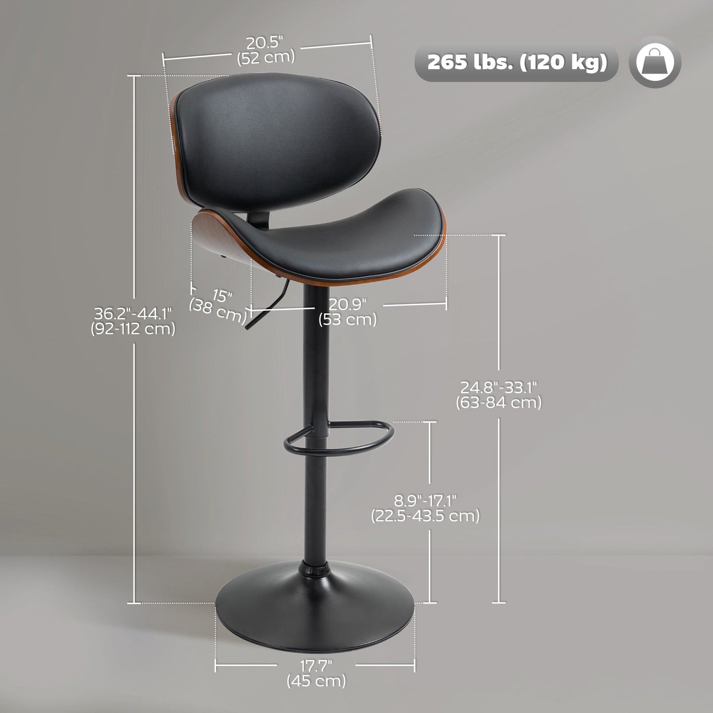 Adjustable Swivel Bar Stools Set of 2 - Black