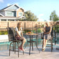 Outdoor Bar Stools Set of 2, Swivel Bar Height Chairs with High Back, Curved Armrests and Steel Frame, Black