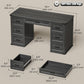 55" Executive Computer Desk with 7 Drawers - Black Wood Grain