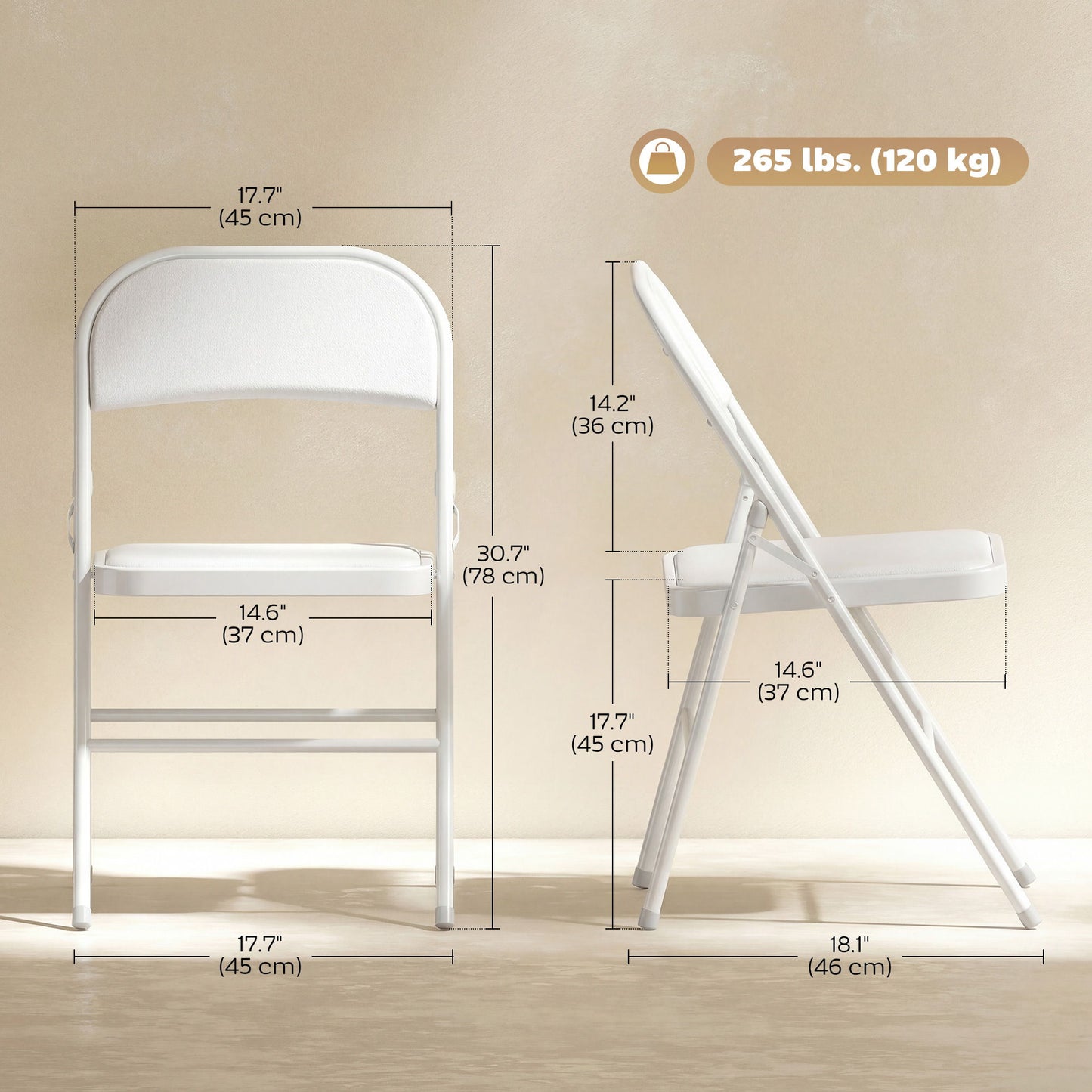 Set of 6 Metal Foldable Chairs, PU Leather Padded Folding Chairs with Cushion Seat and Open Back for Indoor, White