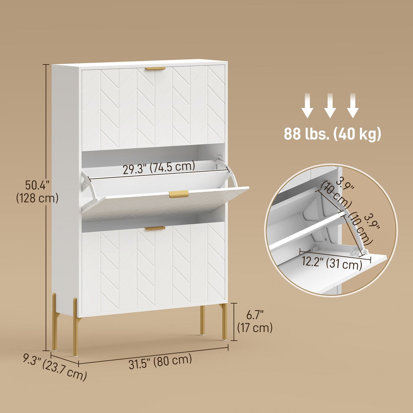 Shoe Cabinet with 3 Flip Drawers, Modern Narrow Shoe Storage Cabinet with Adjustable Shelves, White