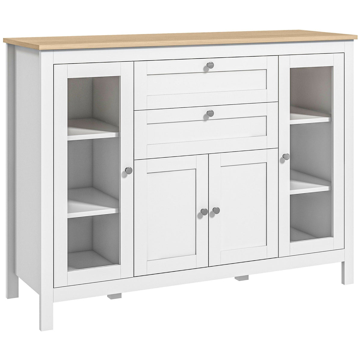 Buffet Sideboard with Glass Doors and Drawers - White