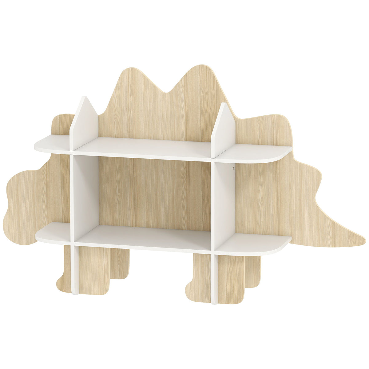 Dinosaur Themed Kids Bookshelf, 2 Tier Kids Bookcase, for Playroom, Bedroom, Living Room, Kids Room, Natural