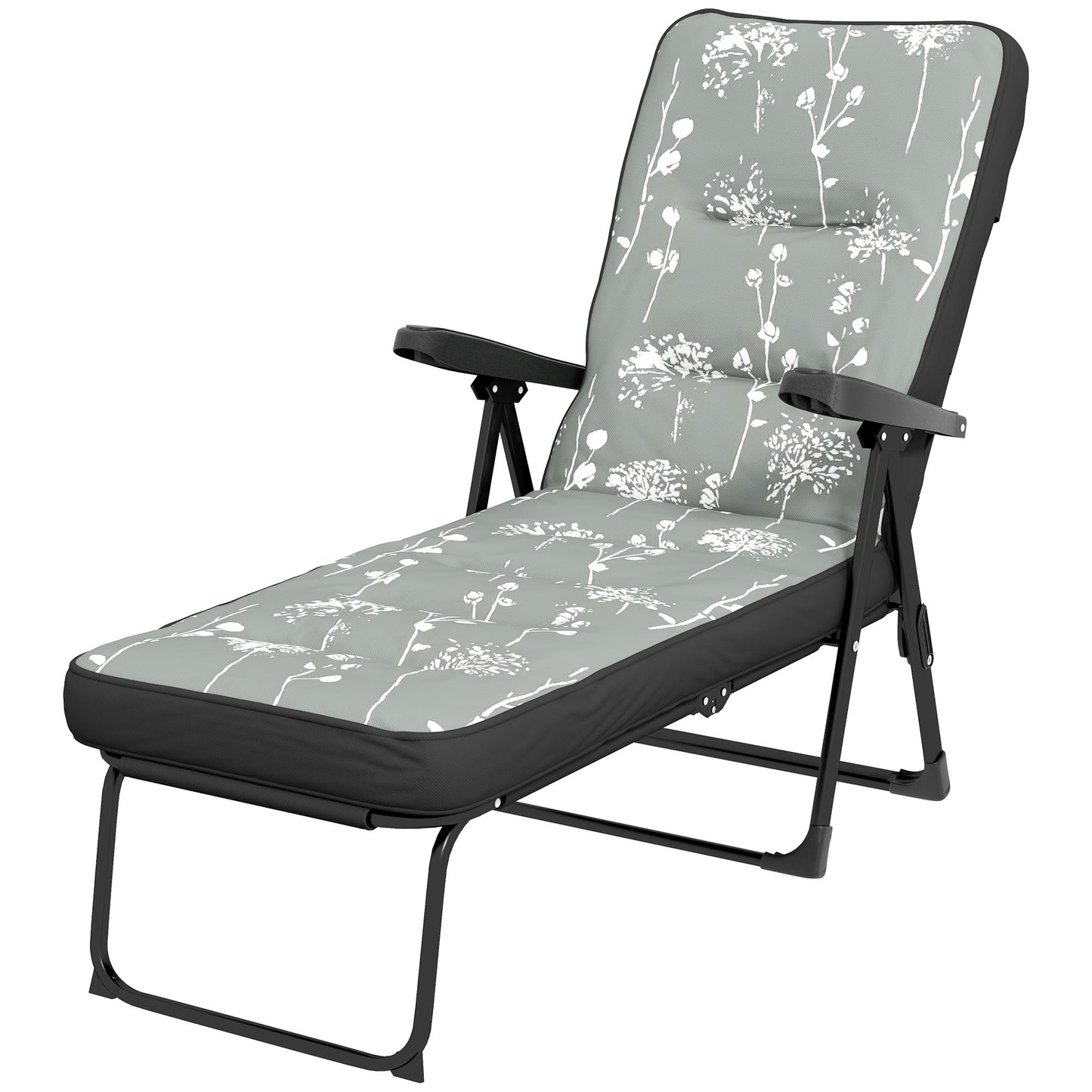 Folding Outdoor Lounge Chair with Cushion, Adjustable Backrest, Reclining Patio Garden Chair with Footrest, Wine Red