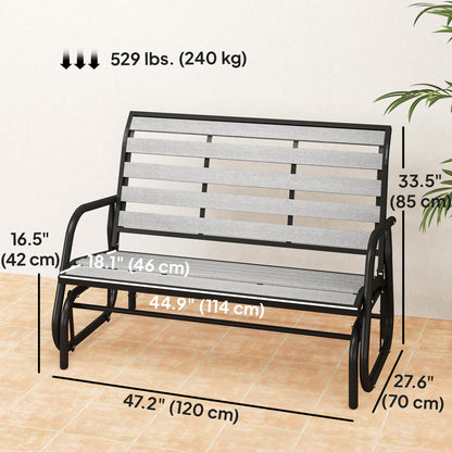 2-Person Glider Bench with Faux Wood Slats and Steel Frame
