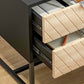 Modern Bedside Table with 2 Drawers and Steel Frame, Sofa Side Table for Bedroom Living Room, Black and Oak
