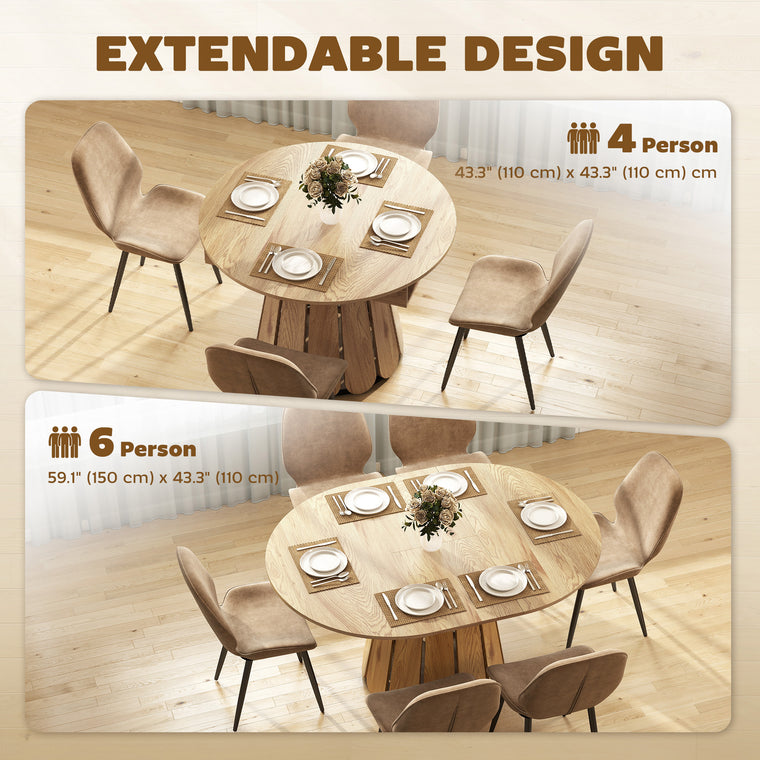 Extendable Round-to-Oval Dining Table with Shelf - Natural