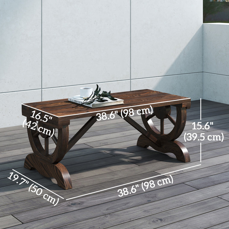 Brown Rustic Wood Wheel Garden Bench for 2