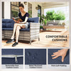 Deep Blue 6-Piece Rattan Sofa Set with Dining Table