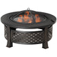 Outdoor Fire Pit, Firepit with Grill Net, Mesh Lid, Poker, for Camping, Bonfire, Picnic, Bronze