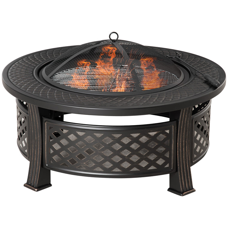 Bronze Fire Pit with Grill Net & Mesh Lid