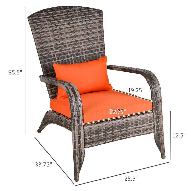 Orange PE Rattan Adirondack Chair with Cushions & Armrests