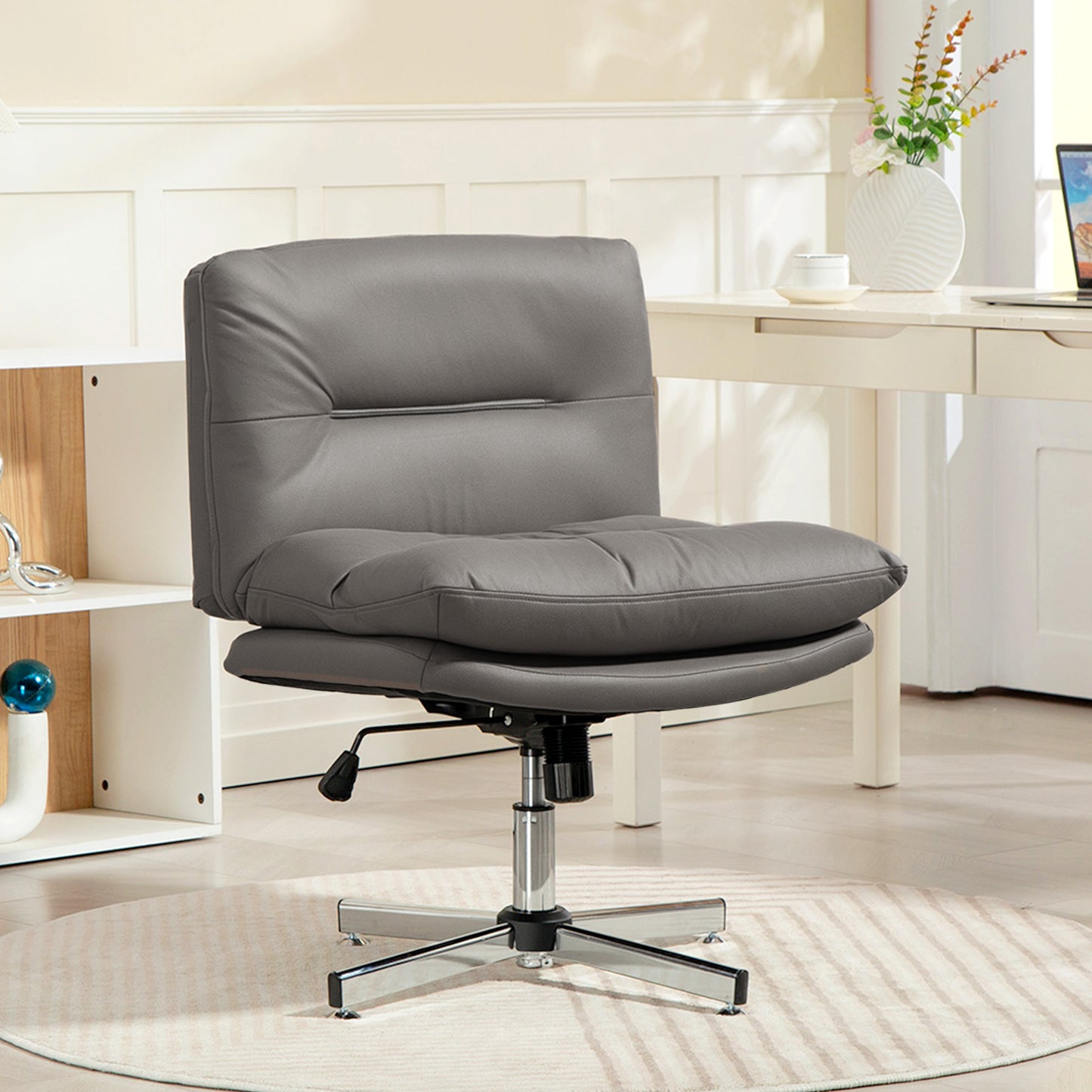 Armless Office Chair, Criss Cross Chair with Adjustable Height & Tilt Function for Home Office, Study, Grey