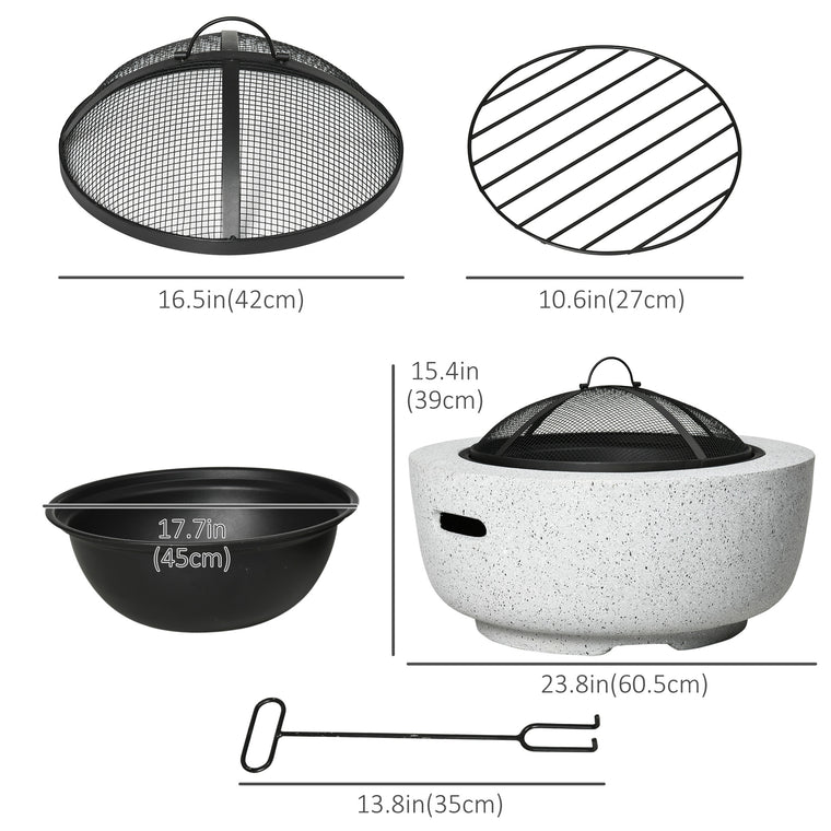 Gray 24" Stone-Effect Wood-Burning Fire Pit with Spark Screen
