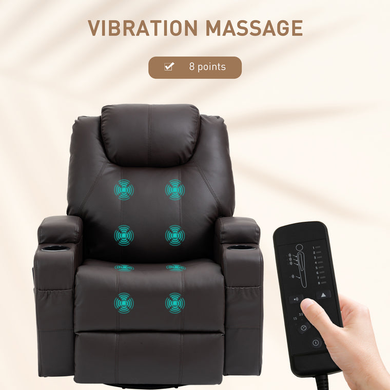 Swivel Massage Recliner with 8 Vibration Points - Brown