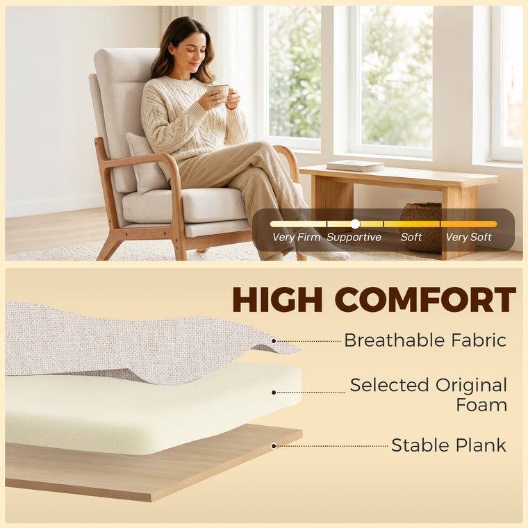 Linen Accent Armchair with Lumbar Pillow - Cream White