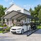 Metal Carport, Heavy Duty Garage Car Shelter with Galvanized Metal Roof and Removable Sidewalls, Light Grey