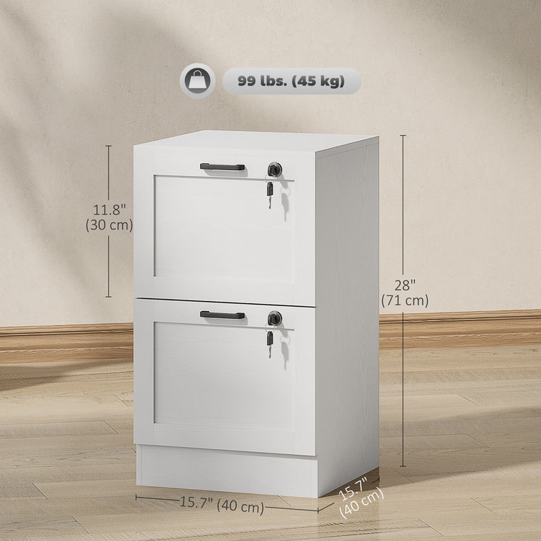 2-Drawer Vertical Filing Cabinet with Lock - White