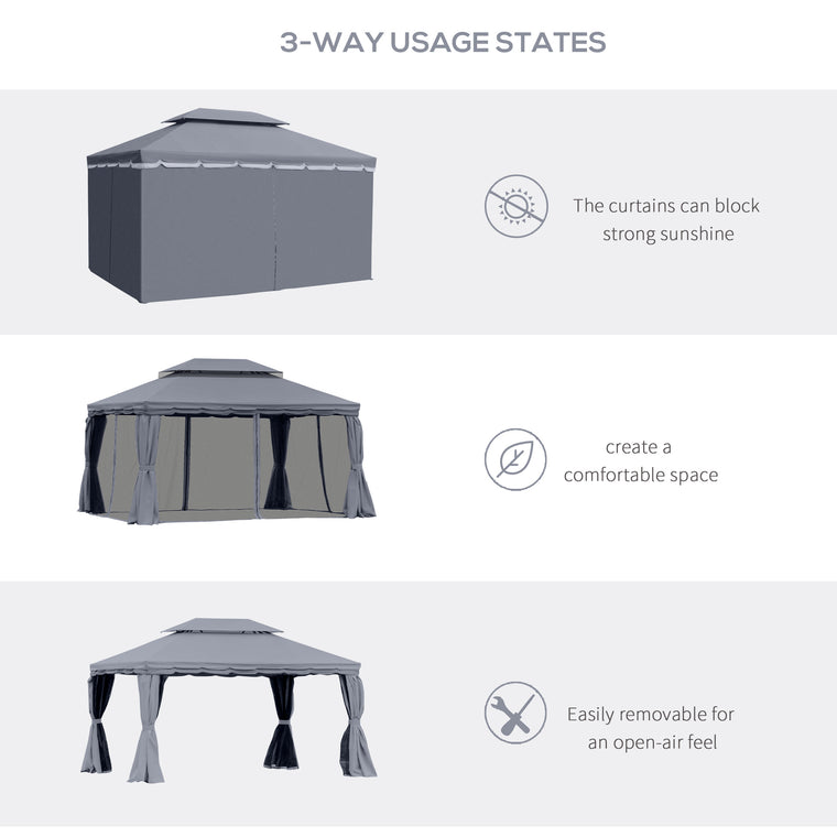 13' x 10' Dark Grey Aluminum Gazebo with Double Roof & Netting