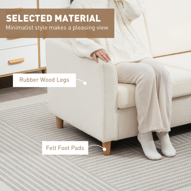 2-Seater Sofa with Armrests & Wood Legs - Cream White