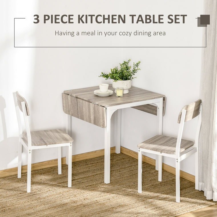 Foldable Drop-Leaf Dining Table Set for 2 - Natural