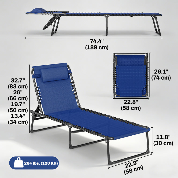Navy Blue 4-Level Adjustable Chaise Lounge Cot