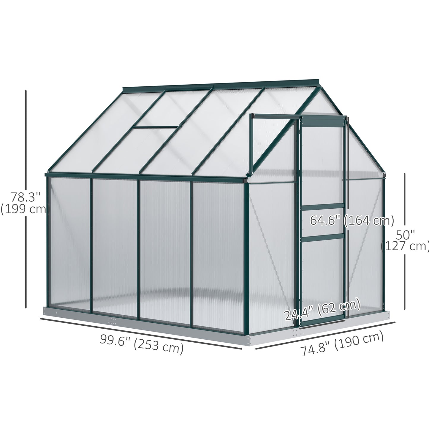 6' x 8' x 6.5' Polycarbonate Greenhouse, Walk-in Green House with Adjustable Roof Vent Galvanized Base Sliding Door Rain Gutter for Outdoor Garden Backyard, Green