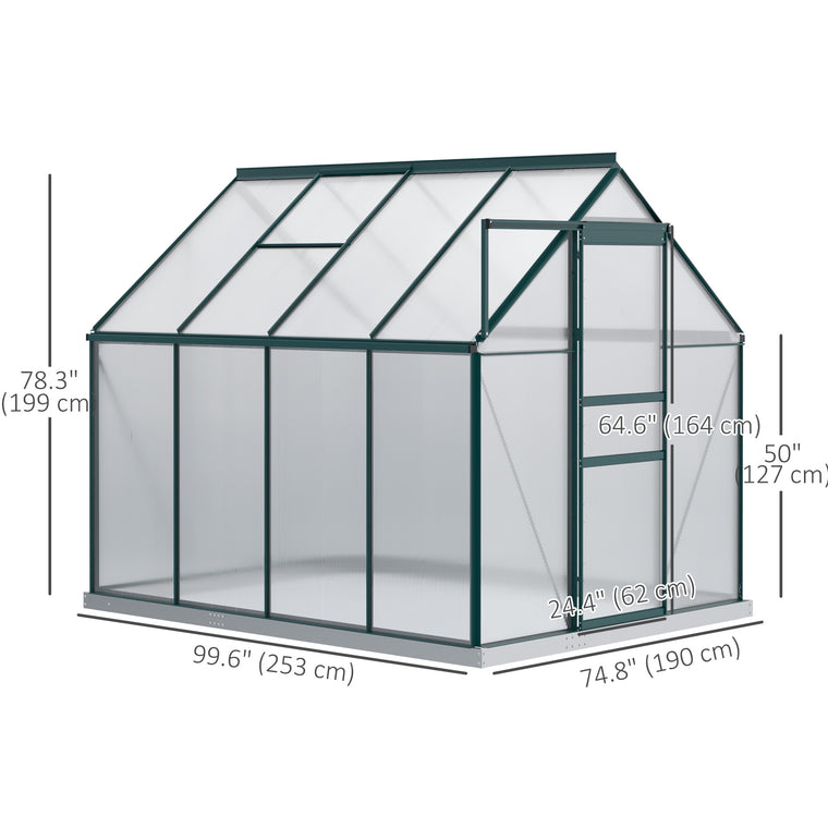 6' x 8' x 6.5' Green Polycarbonate Greenhouse with Roof Vent