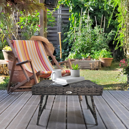 Mixed Grey Rattan Folding End Table with Metal Frame