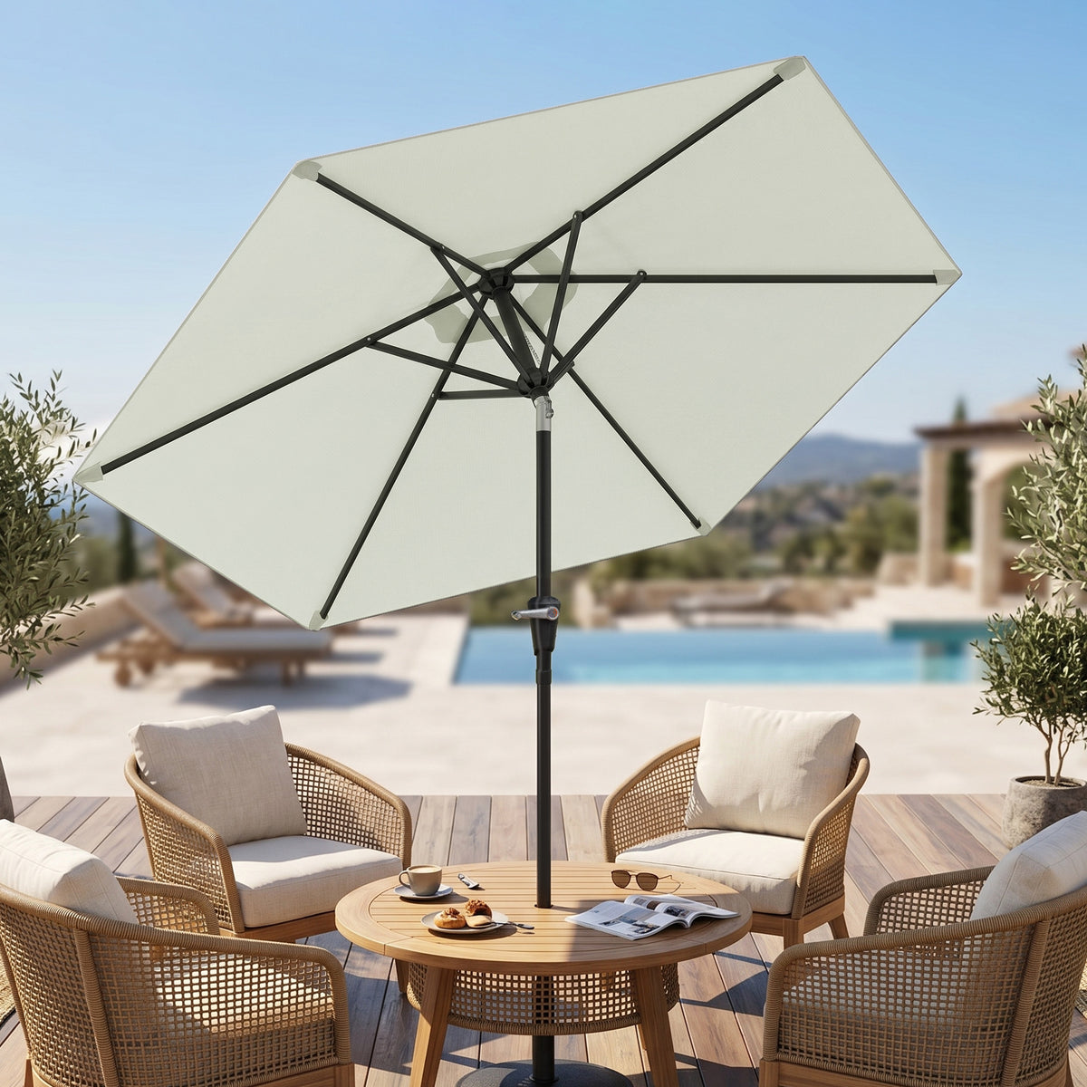 Cream White Patio Sun Umbrella with 6 Ribs
