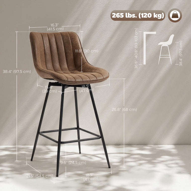 Counter Height PU Leather Bar Stools Set of 2 - Brown