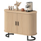 Sideboard Buffet Cabinet with Curved Tambour Doors, Thick Tabletop and Arc Metal Legs Natural Wood