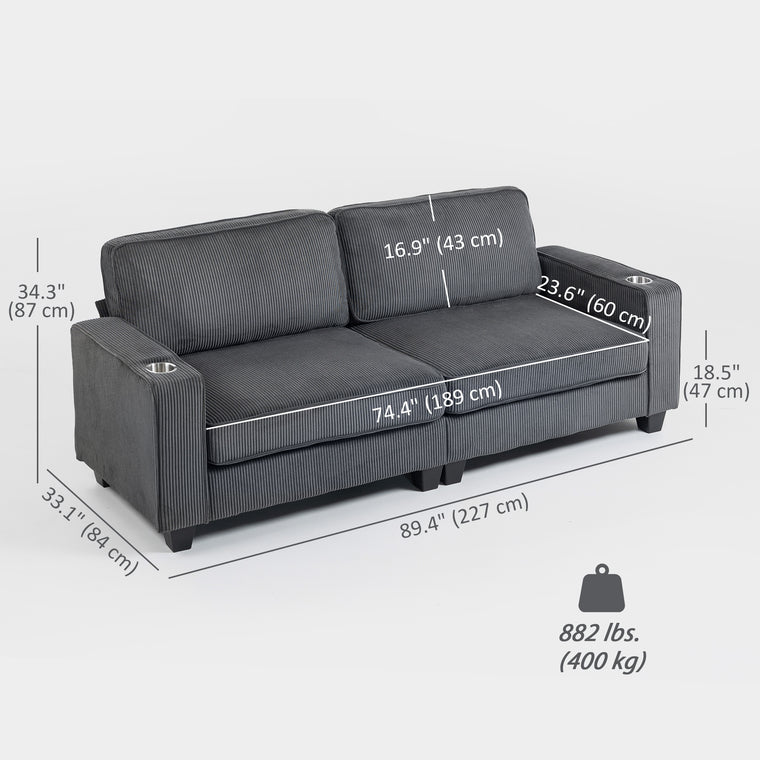 3-Seater Sofa with Cup Holders