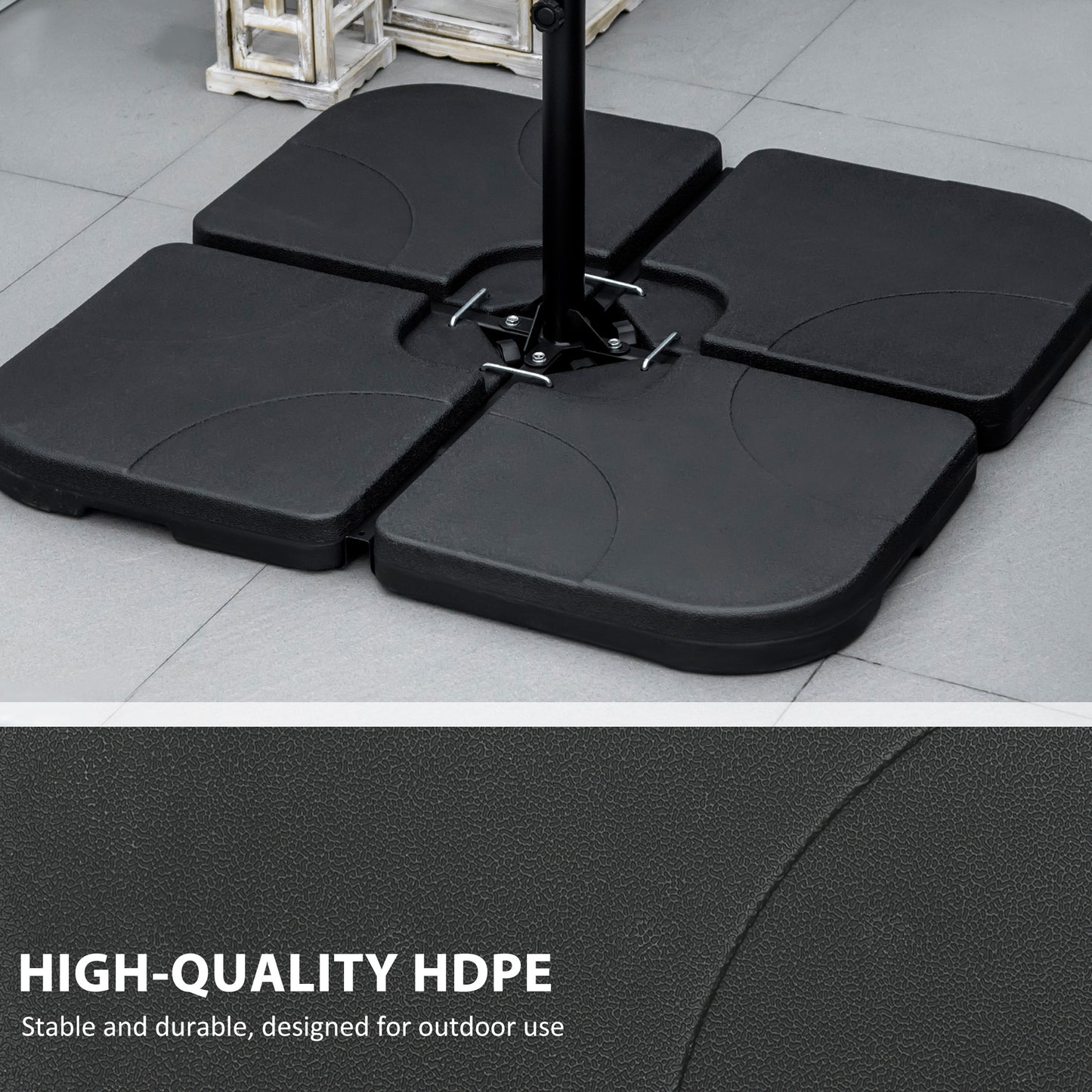4 Piece Umbrella Base Stand w/ U Locking, 132 lb Capacity Water or 172 lb Capacity Sand, Black