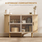 47" Buffet Cabinet with Tambour Sliding Doors, Fluted Sideboard with Storage Shelves and Wooden Legs, Oak