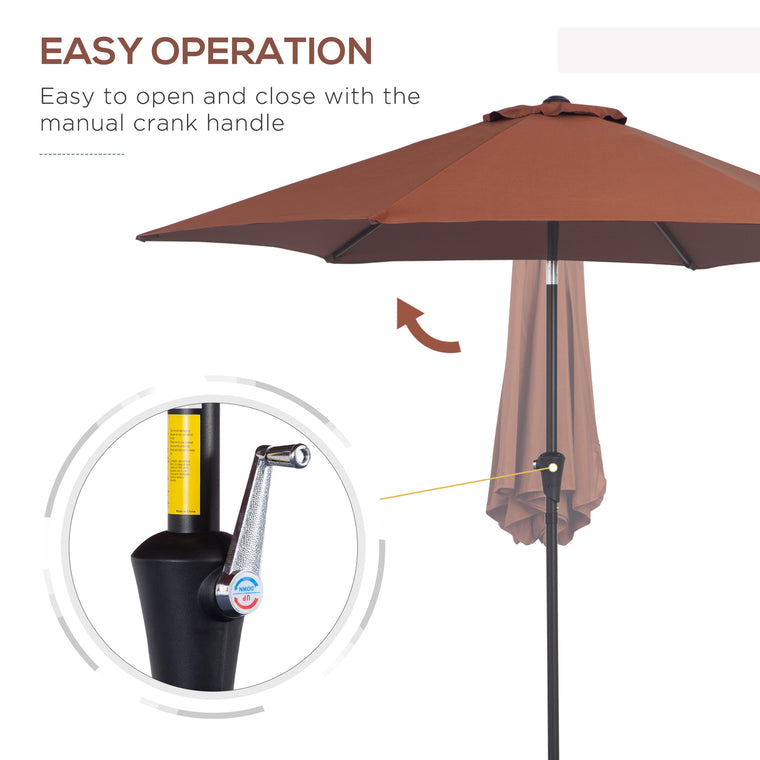 8.5FT Coffee Round Garden Parasol with 6 Ribs & Crank Handle