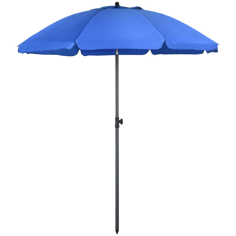 6ft Blue Beach Umbrella with Push Button Tilt & Vented Canopy