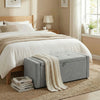 Storage Ottoman Bench, Linen-Look Fabric Upholstered Ottoman with Storage, Wide Padded Seat, Light Grey