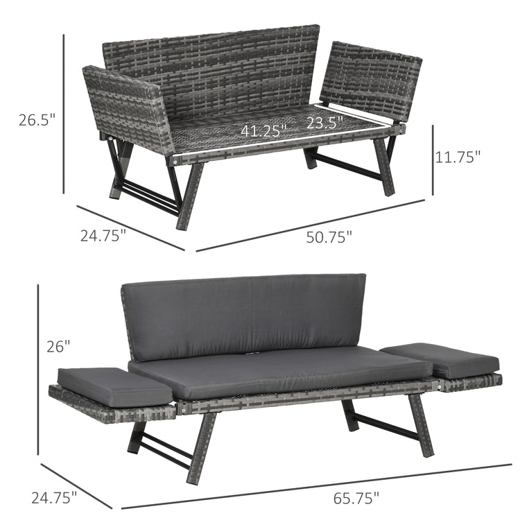 Convertible Wicker Loveseat Grey Patio Chaise Lounge