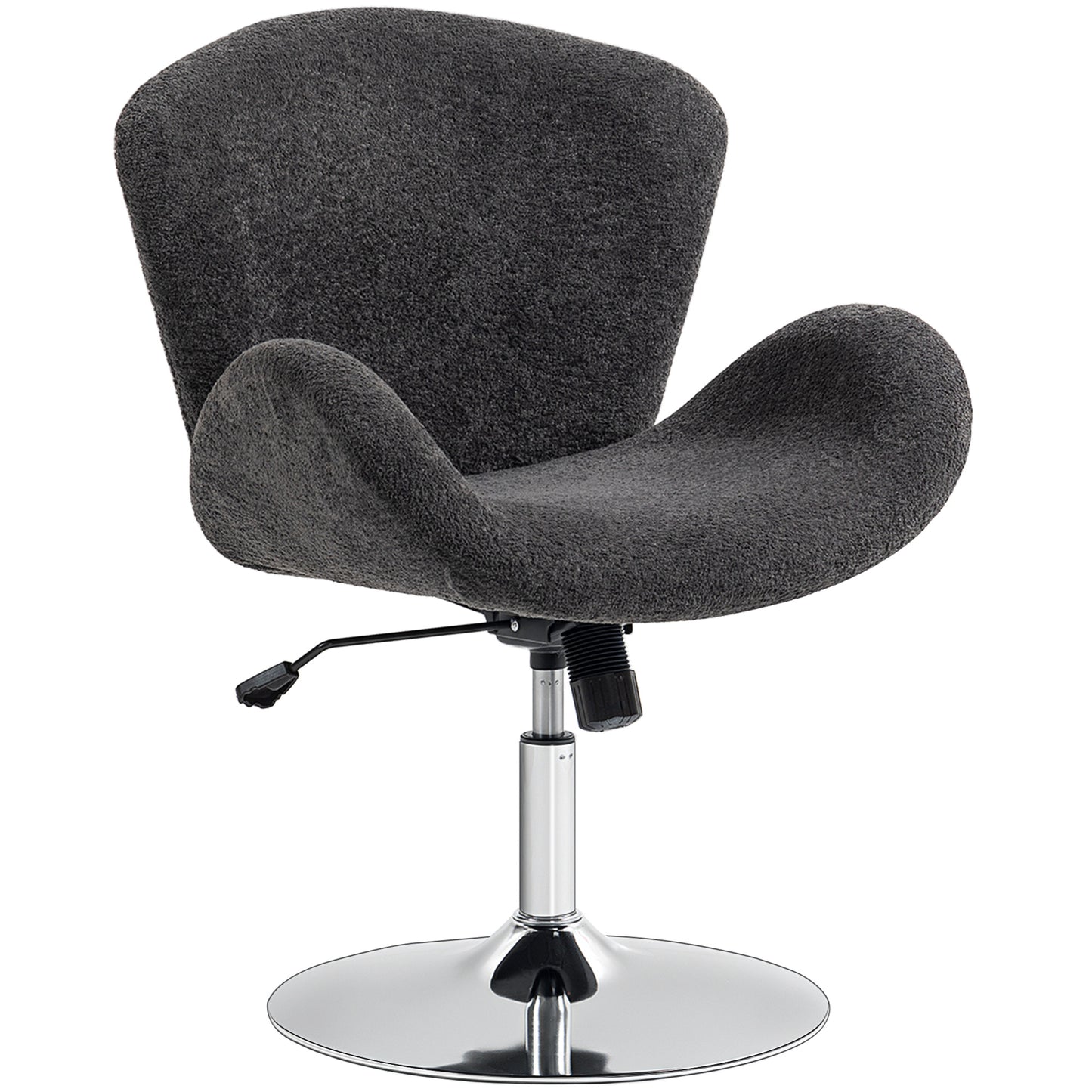 Swivel Office Chair, Velvet Desk Chair with Wide Bucket Seat, Butterfly Back, Tilt Function and Round Base, Dark Grey