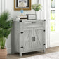 Farmhouse Kitchen Storage Cabinet, Sideboard Buffet Cabinet with 2 Rustic Barn Doors and Drawer, Grey