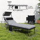 Lounge Chair Outdoor, Folding Chaise Lounge with 5-Level Adjustable Back, Cushion, Side Pocket and Headrest