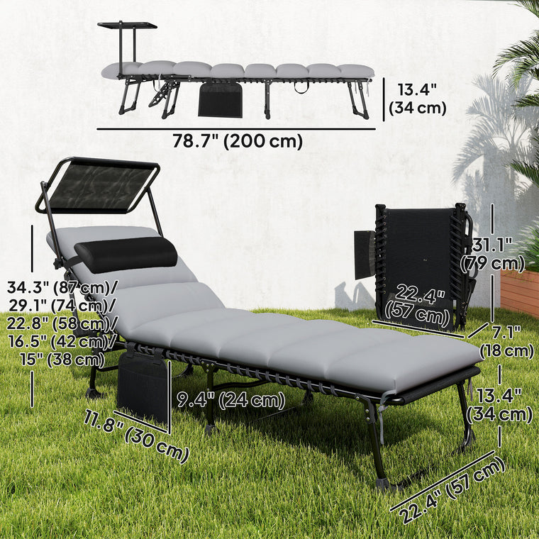 Folding Chaise Lounge with 5-Level Back and Headrest