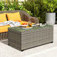 Wicker Outdoor Coffee Table, PE Wicker Rectangular Patio Table with Tempered Glass Top for Garden, Balcony, Light Grey - Dark Grey